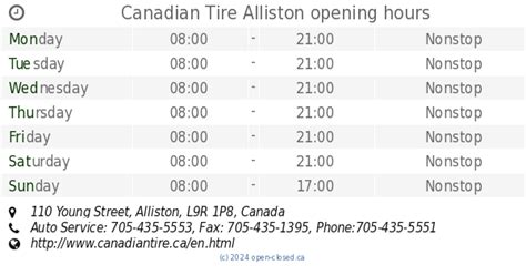 canadian tire alliston hours